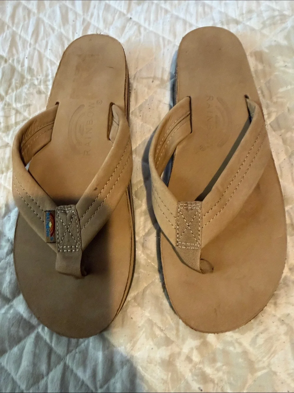 Rainbow Men's Tan Suede Flip Flop with Webbing Toe Strap